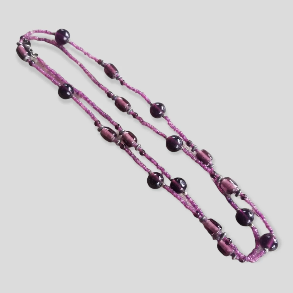 Vintage 1970s Amethyst Glass Bead Necklace - Picture 3 of 8